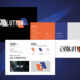 presentation de la charte graphique de la societe evolution 42 saint peul en jarez loire 42 : nouveau logo sur fond noir palette de couleurs (orange bleu gris noir) pictos et les differentes typographie
